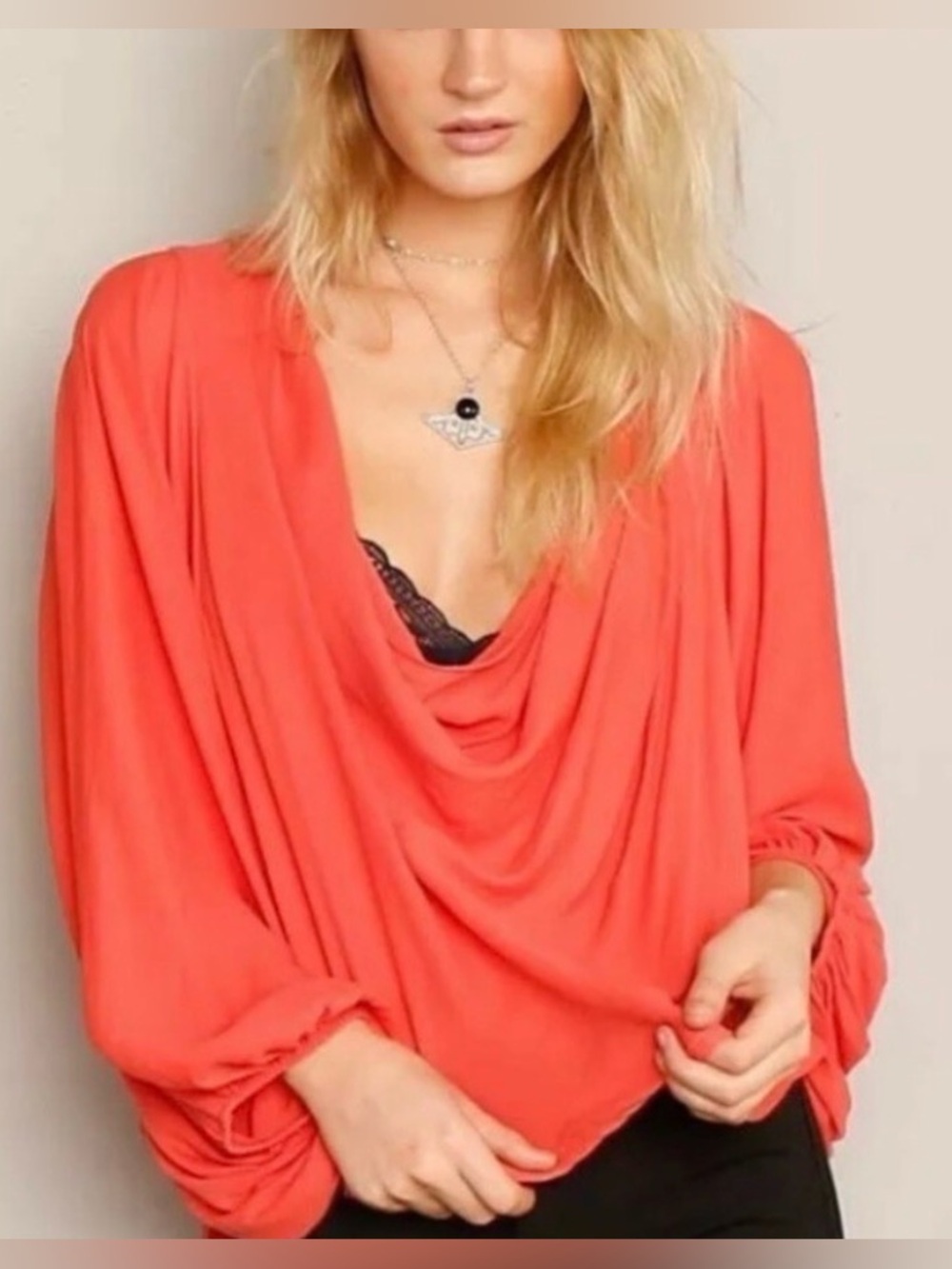 Free People, XS, "Cowling Around" draped long sleeve top in coral